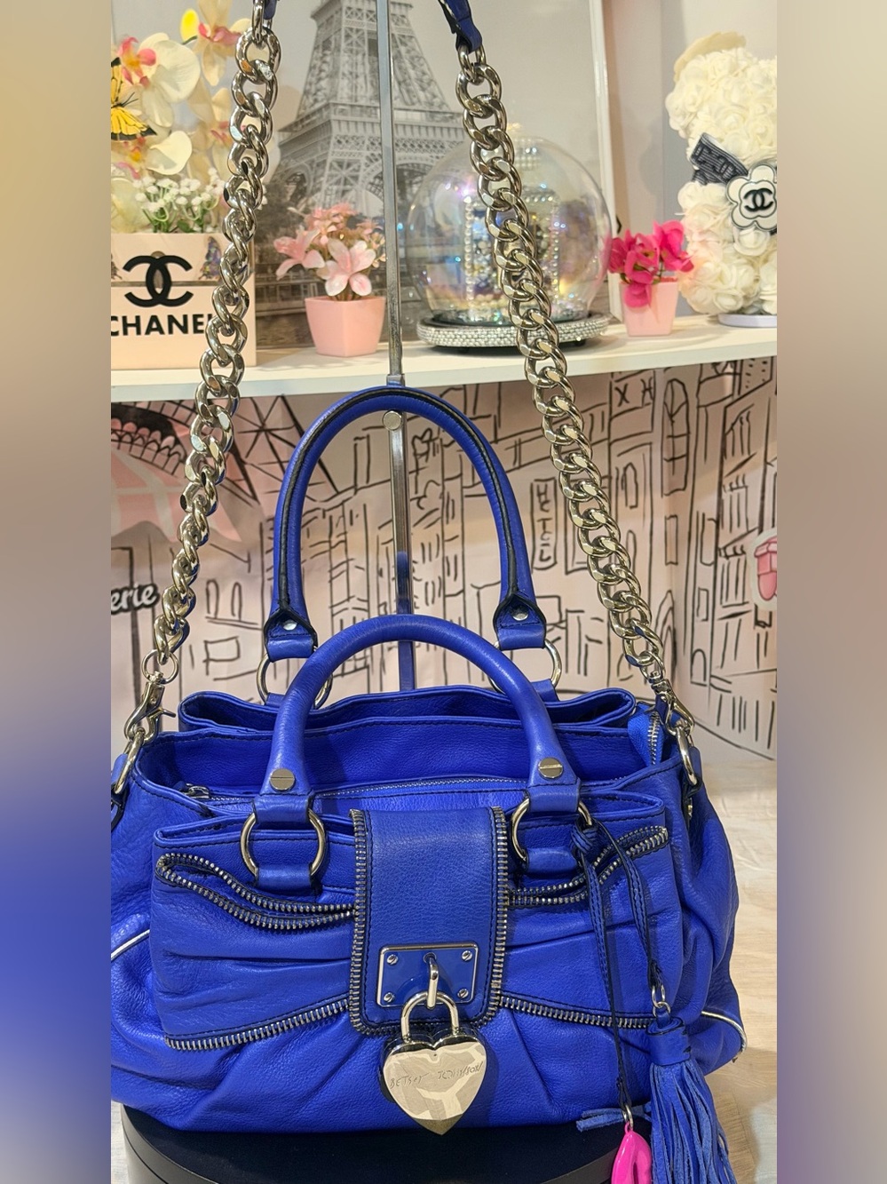 Betsey Johnson Electric Blue Satchel with Heart Lock